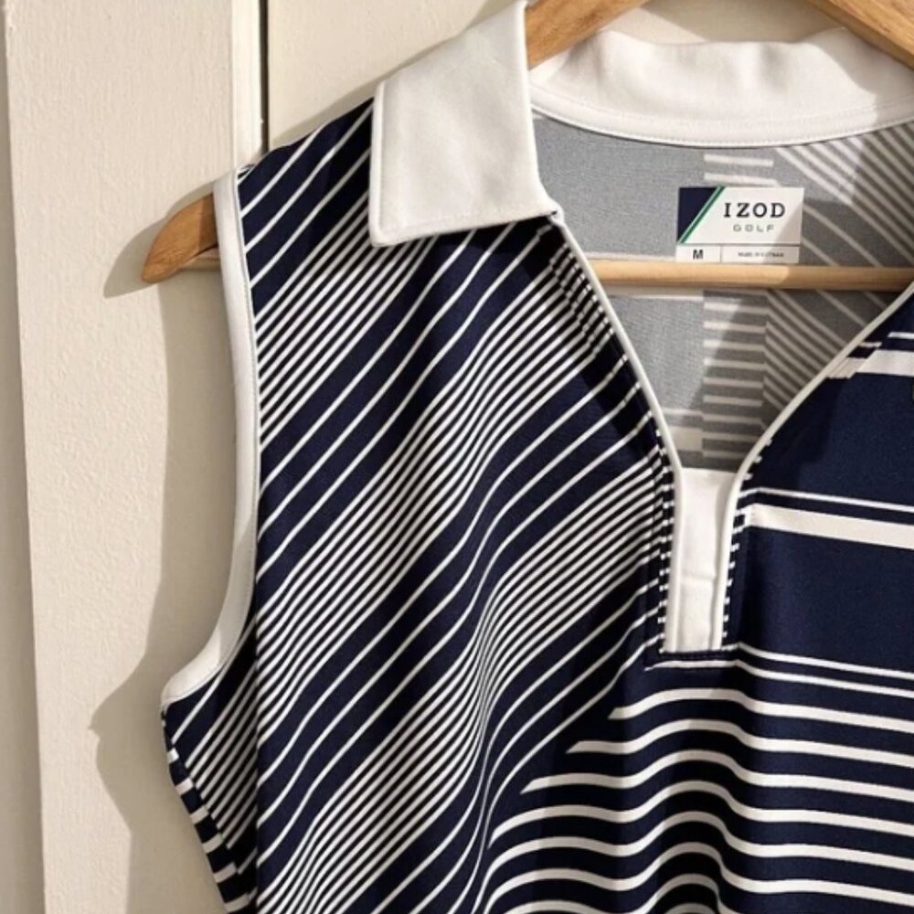 Izod collared golf activewear dress navy and white M
